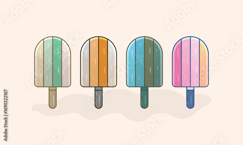 Asian Style Four Stick Tasty Cream Yummy Food Outline Vector Illustration