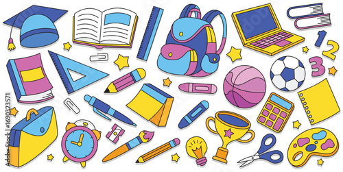Hand drawn school supplies element vector illustration