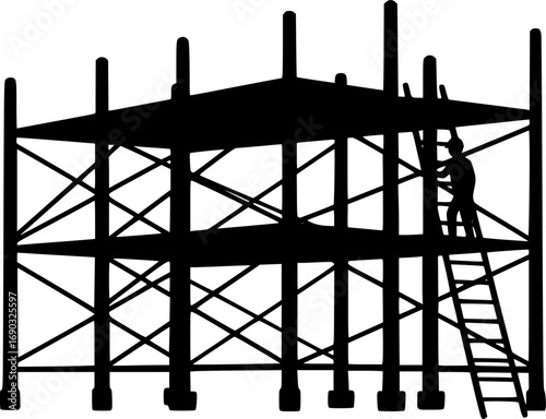 Scaffolding black silhouette, construction vector illustration