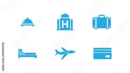 Hotel Essentials 10 Solid blue Flat Icons Pack