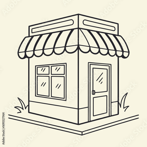 Simple Shop Silhouette: A charming, hand-drawn sketch of a quaint storefront, complete with a striped awning, inviting windows, and a welcoming entrance, representing the essence of local businesses.