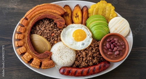 Authentic Bandeja Paisa Platter, a Traditional Colombian Meal