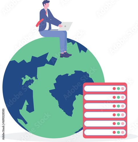 Proxy server, VPN access, secure web traffic concept with tiny people. 

