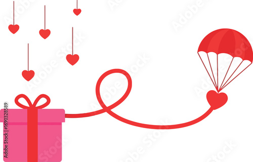 Valentine's day gift box with heart parachute surprise delivery love concept vector