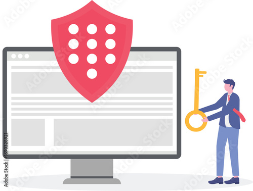 Proxy server, VPN access, secure web traffic concept with tiny people. 
