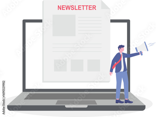 Glossary and newsletter, press web page concept with tiny people. Company latest news vector illustration set.
