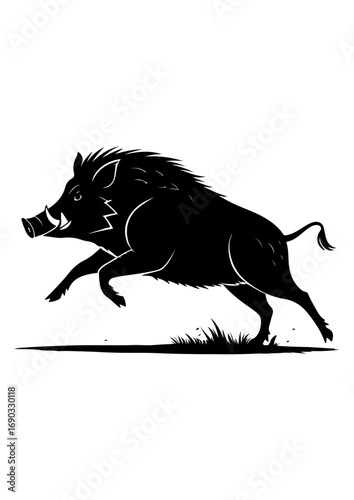 Silhouette of Running Wild Boar