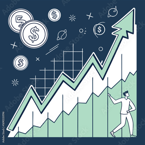 Ascending Finances: A graphic depicts financial growth through an upward-trending arrow, representing the upward trajectory of wealth.