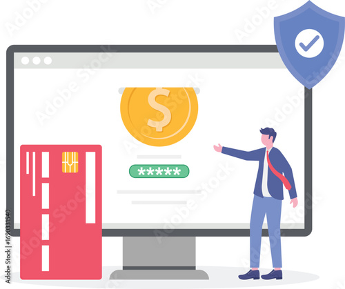 Online money technology, digital financial payment concept.

