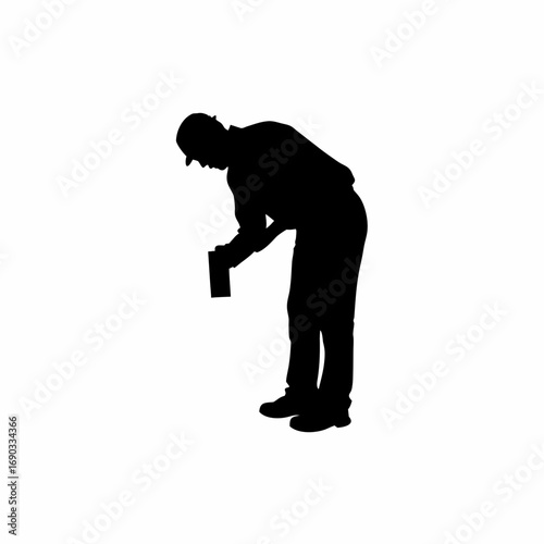 Silhouette of a structural engineer inspecting welding joints isolated on white background