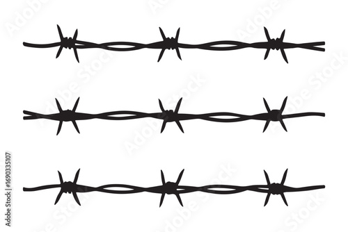 Barbed wire. Black silhouette of the barbed wire isolated on white background.