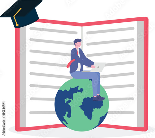 Online courses, E-library, global online education concept with tiny people.

