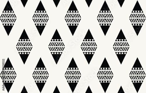 Ethnic tribal triangle black and white background. Seamless tribal pattern, folk embroidery, tradition geometric  african ornament. Traditional design for fabric, textile, print, rug, paper, carpet

