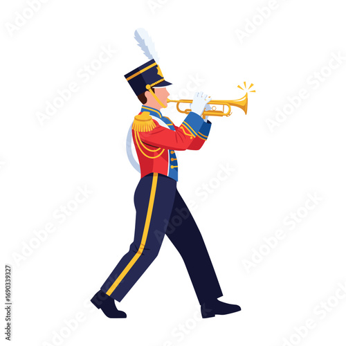 Triumphant Brass Band Musician:  Bold, Flat Illustration, Festive Mood
