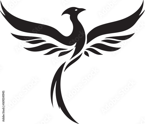 Stylized Phoenix Bird in Flight: A Majestic and Mythical Vector Illustration

