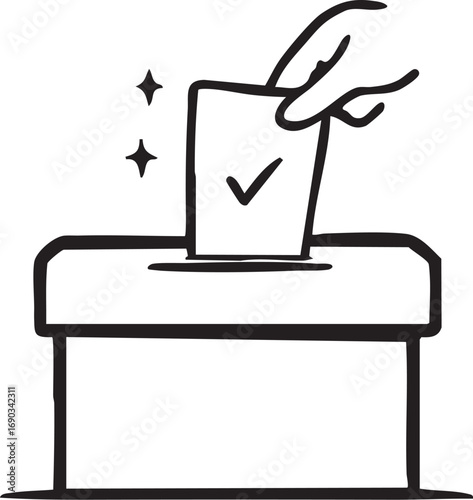 Hand Drawn Vote in Ballot Box: A Simple and Symbolic Illustration

