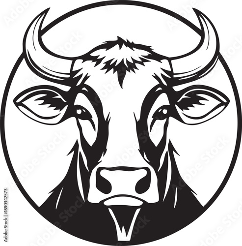Mighty Bull Head Circle: A Powerful and Bold Mascot Vector Illustration


