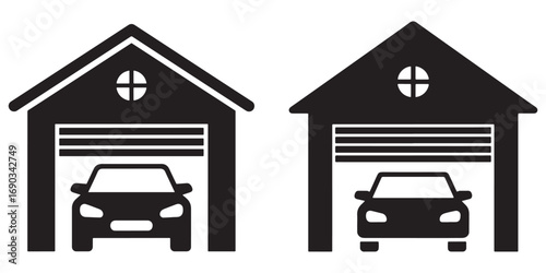 Garage with car icon set silhouette vector