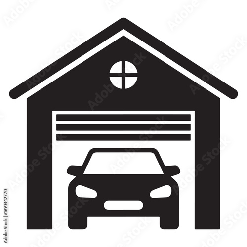 Garage with car icon silhouette vector