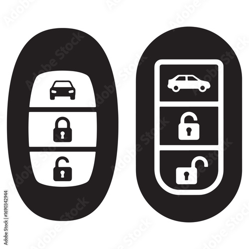 Car key remote control icon set silhouette vector