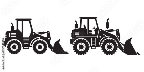 Bulldozer loader tractor icon set silhouette vector