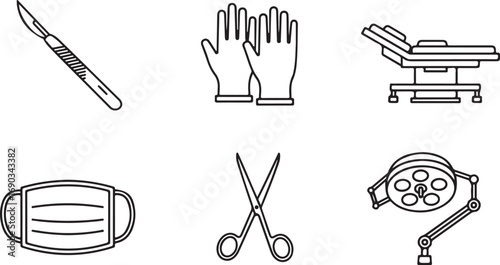 Medical and surgical instruments icons on white background scalpel knife