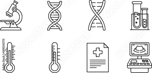 Science and Medical Research Outline Icons Collection microscope helix
