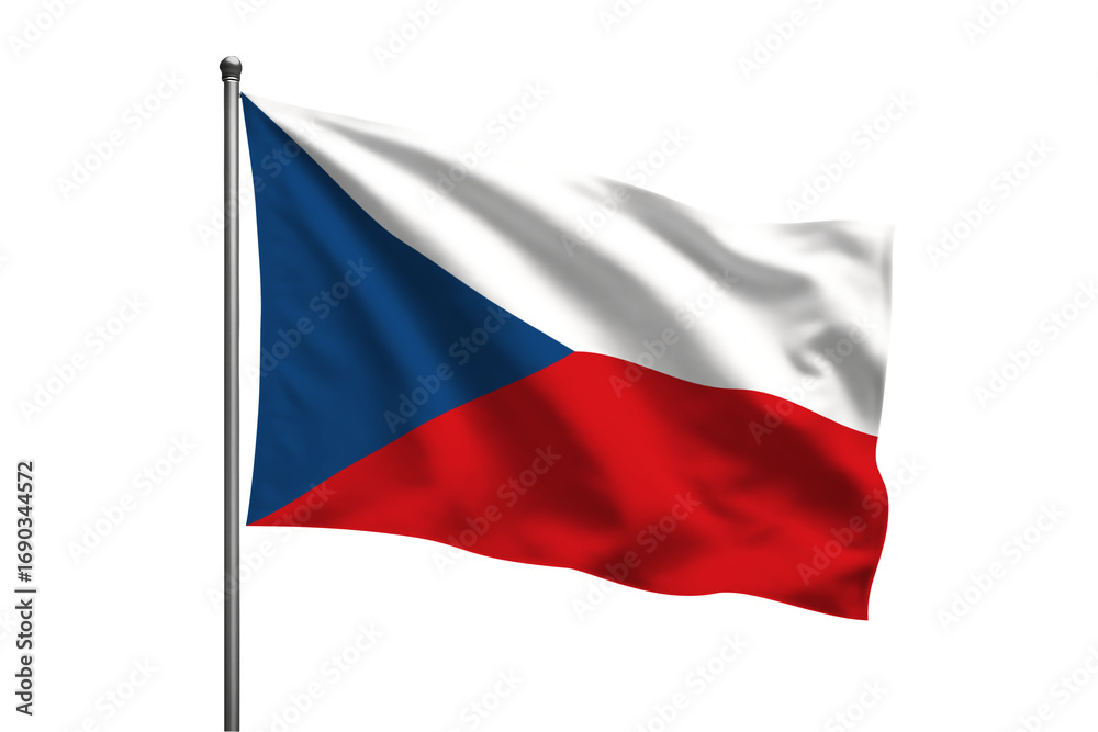Naklejka premium A waving czech republic flag on a pole with a black background in a studio setting and digital rendering