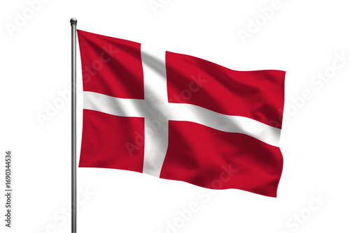 Foto A danish flag waving gently on a silver pole against a black background in a stu