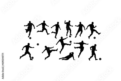 Soccer Player Silhouettes Action Poses Set