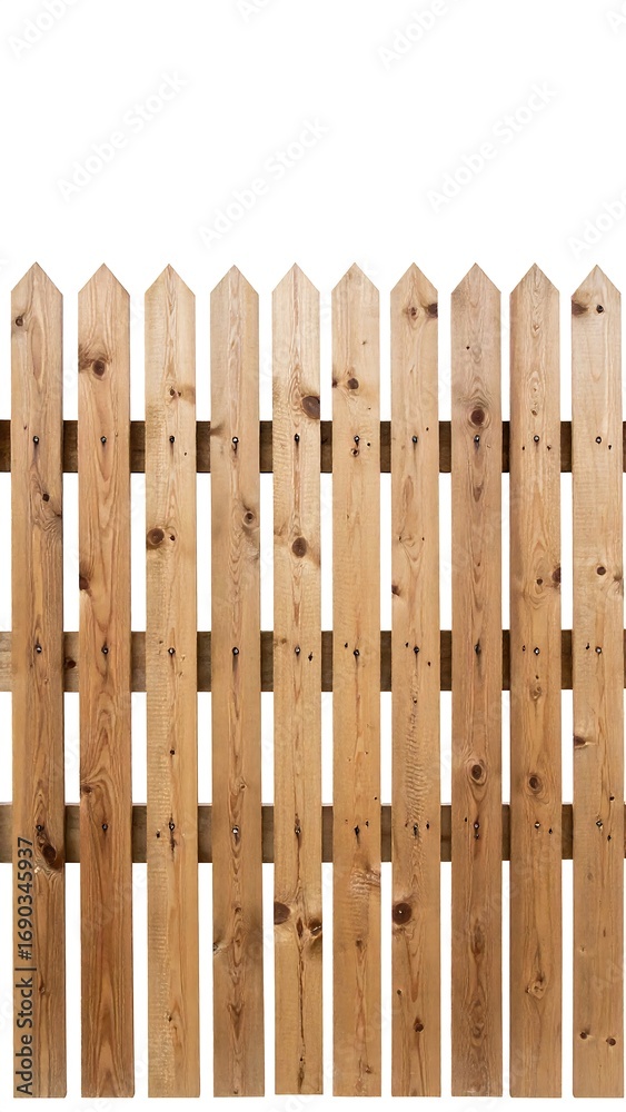 Fototapeta premium Wooden picket fence against white background