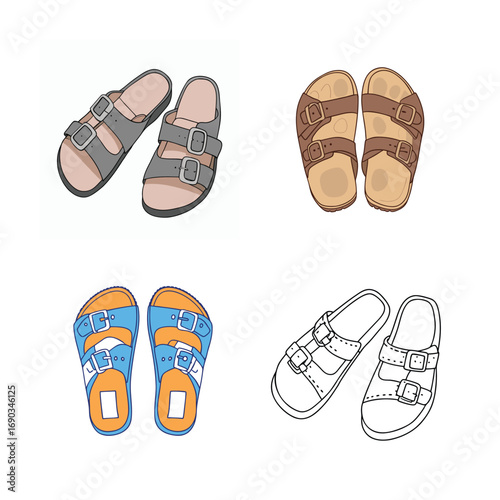 Two strap sandals with buckles and contoured footbeds footwear shoes
