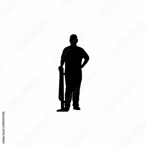 Silhouette of a structural engineer reviewing water pipeline bridge isolated on white background