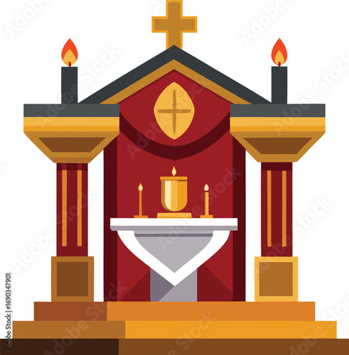 Vector illustration of a church altar with candles