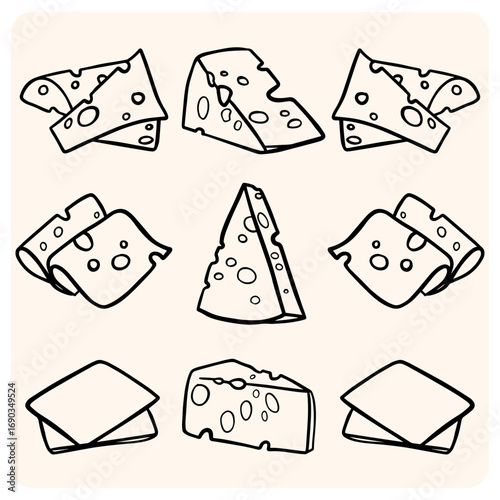 Hand-Drawn Cheese Slices and Wedges