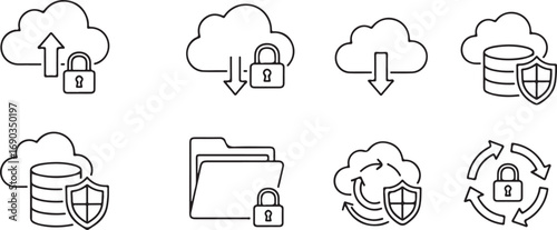 Cloud computing security icons with locks and shields padlock