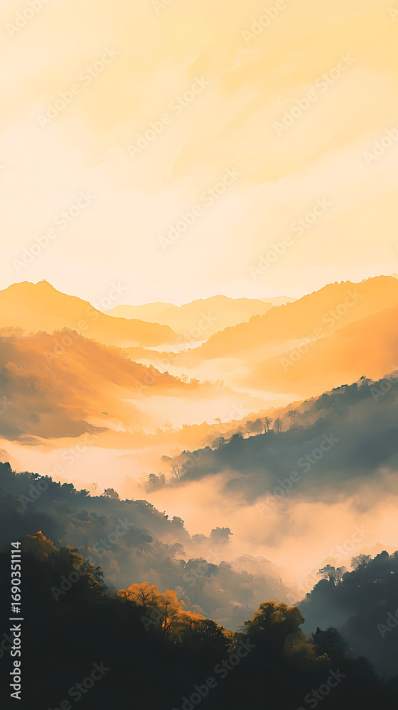 Fototapeta premium Stunning woodland sunrise creating warm golden atmosphere high resolution picture