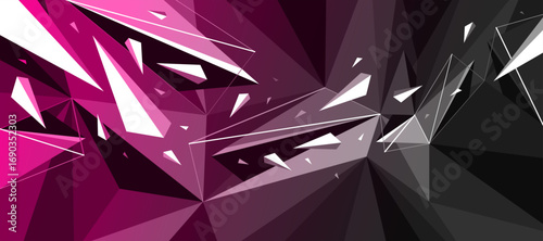 Chaos energy dynamic vector abstract background, low poly surface with decay elements particles in motion, triangular geometric abstraction, 3D art.
