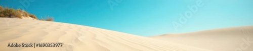 Vast expanse of untouched sand, azure sky overhead, summer's warmth, beach, solitude