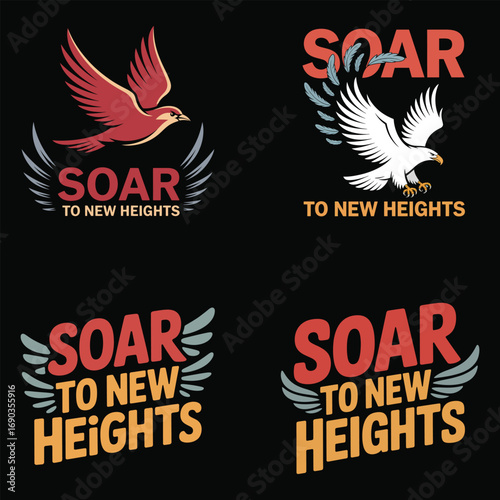 Red bird soaring with wings and text vector