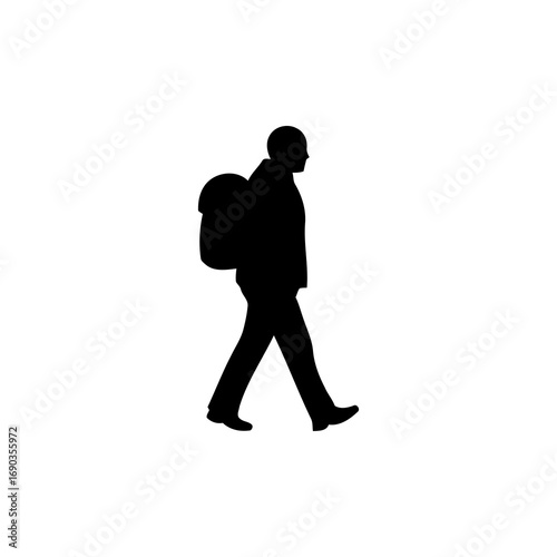 Silhouette of a Man Walking with Backpack
