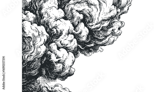 Ornate smoky cloud with detailed line art texture. Vector hand drawn illustration