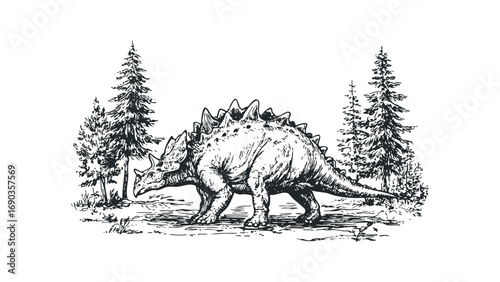 Pint Sized Dinosaur Sketch Transparent Background. Vector hand drawn illustration