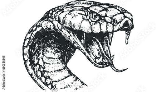 Aggressive Cobra Head Drawing on Transparent Background. Vector hand drawn illustration