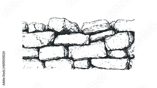 Hand Drawn Stone Wall Texture on Transparent Background. Vector hand drawn illustration