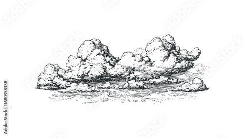 Hand drawn cumulus clouds sketch isolated on transparent background. Vector hand drawn illustration
