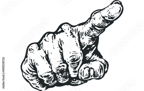 Sketchy hand pointing finger isolated on transparent background. Vector hand drawn illustration