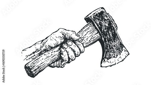 Hand holding an axe image. Vector hand drawn illustration