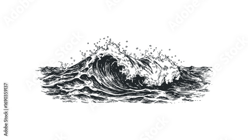 Line art splash wave. Vector hand drawn illustration