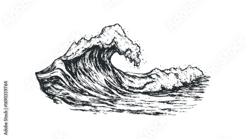 Hand drawn crashing ocean wave on transparent. Vector hand drawn illustration